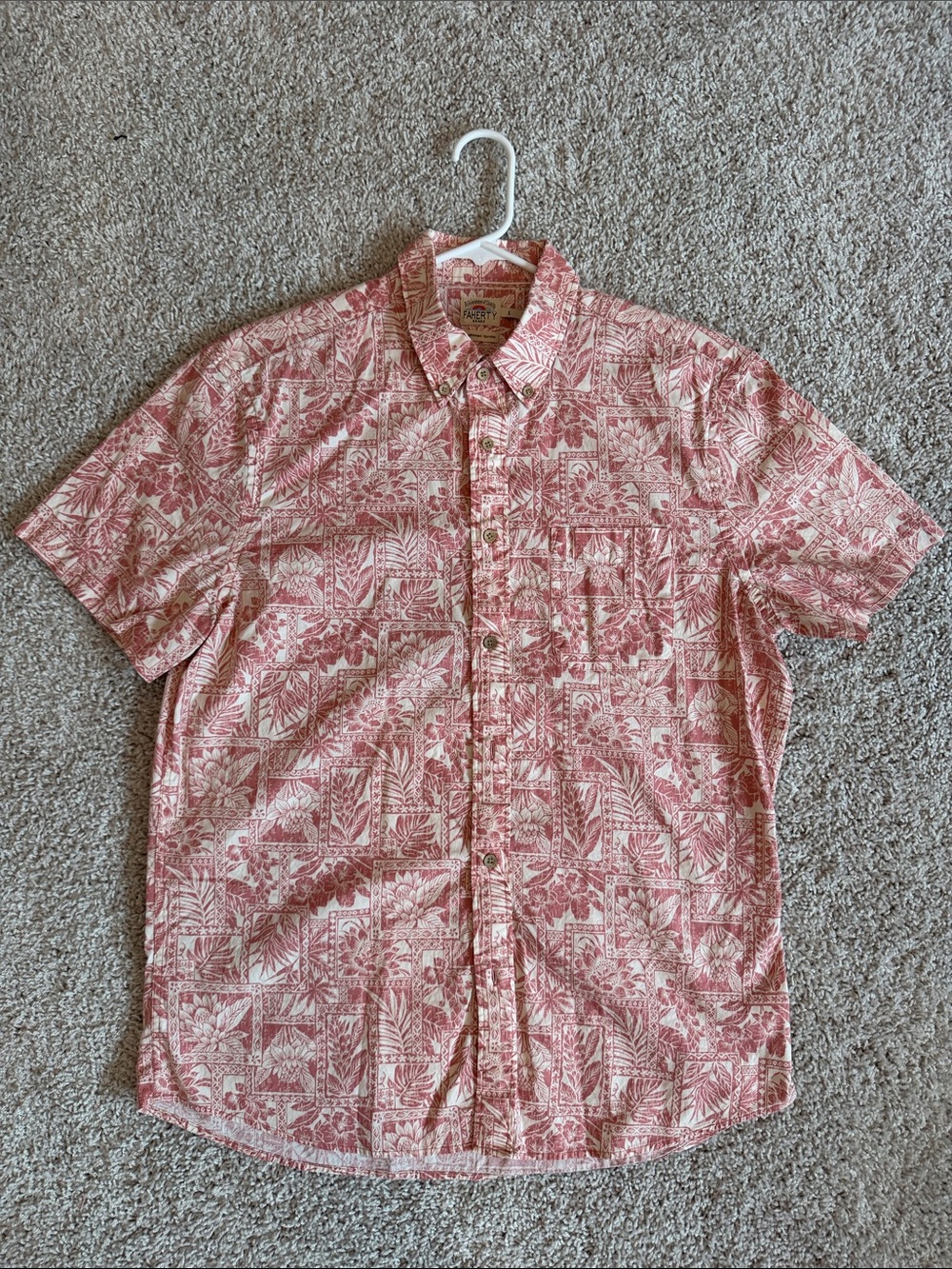Faherty Short Sleeve Floral Button-Down Shirt - Rose